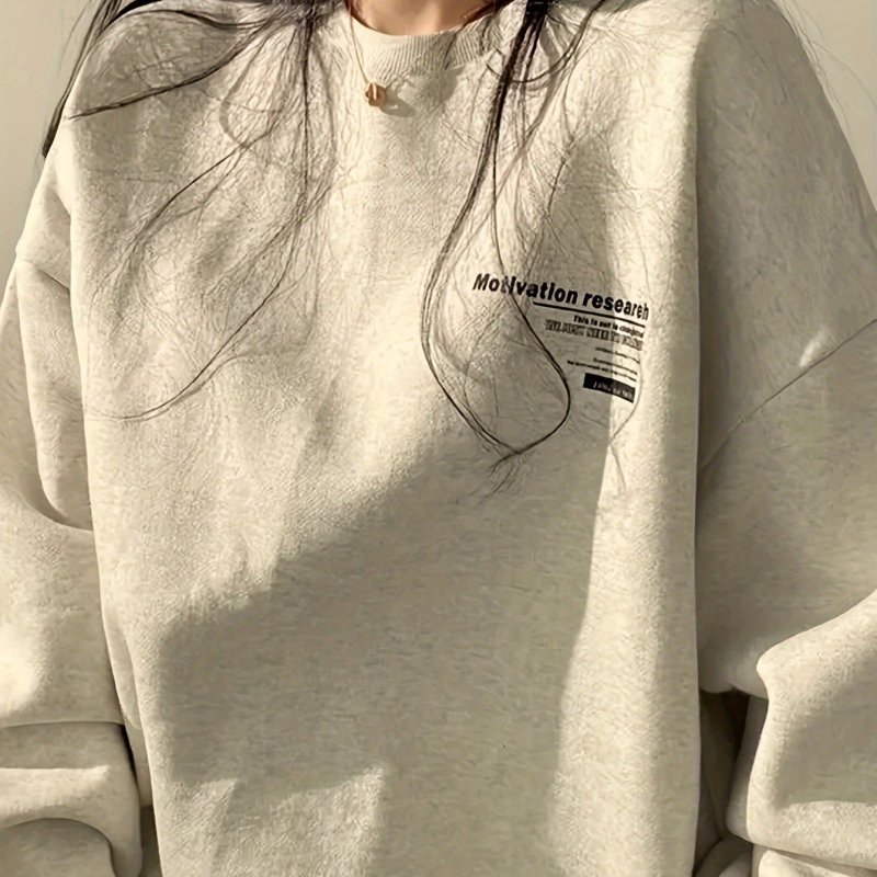 Y2K Chic Letter Print Loose Sweatshirt - Soft Knitted Long Sleeve Crew Neck - Womens Casual Spring & Fall Wardrobe Staple