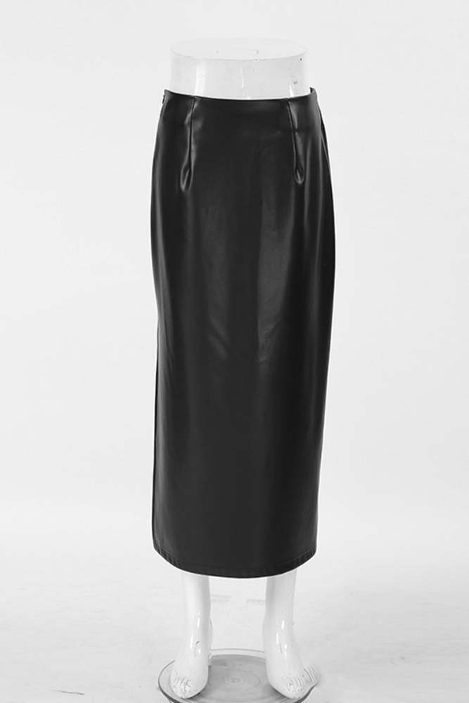 Daily Elegant Solid Color Slit Loose High Waist Straight Solid Color Bottoms