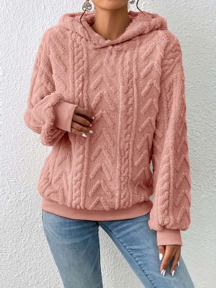 Textured Hoodie Plush Sweatshirt, Casual Long Sleeve Hoodies Sweatshirt, Women's Clothing