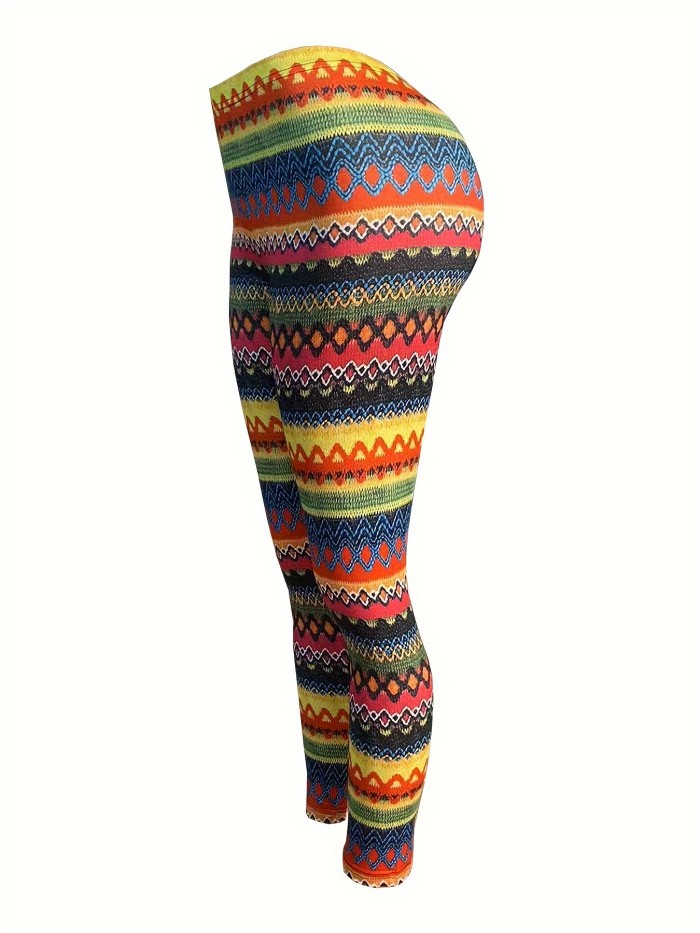 Vibrant Striped High Waist Skinny Leggings - Ultra Stretchy, Comfortable, Breathable, and Sweat-Wicking for Daily Wear, Workout, and Fitness - Women's Casual Clothing for All Seasons