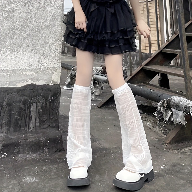 Knee High Lace Mesh Leg Warmers - Flared, Japanese Style, Soft, Stretchy, Breathable, Comfortable Womens Stockings & Hosiery for Everyday Wear