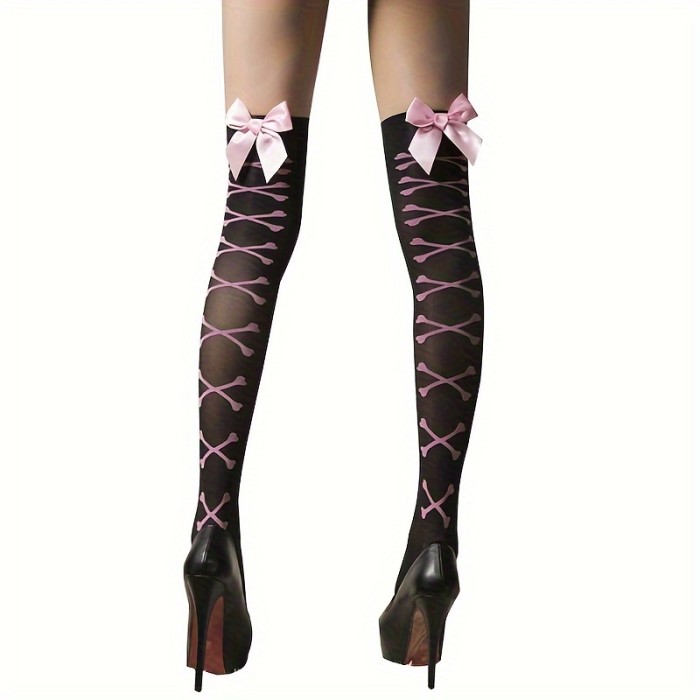 Bow Decor Thigh High Stockings, Mesh Thin Over The Knee Socks, Women's Stockings & Hosiery