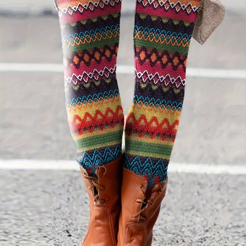 Vibrant Striped High Waist Skinny Leggings - Ultra Stretchy, Comfortable, Breathable, and Sweat-Wicking for Daily Wear, Workout, and Fitness - Women's Casual Clothing for All Seasons