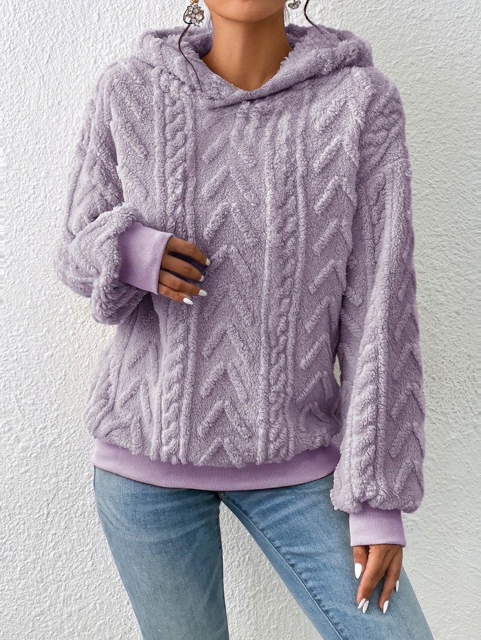 Textured Hoodie Plush Sweatshirt, Casual Long Sleeve Hoodies Sweatshirt, Women's Clothing