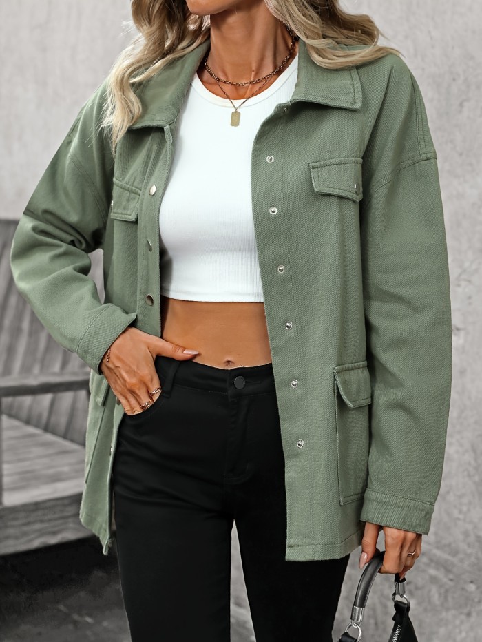 Plain Green Bow Tie Belt Elegant Style Long Sleeve Denim Jacket Top, Women's Denim Jeans & Clothing