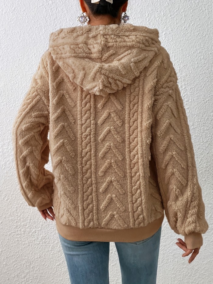 Textured Hoodie Plush Sweatshirt, Casual Long Sleeve Hoodies Sweatshirt, Women's Clothing