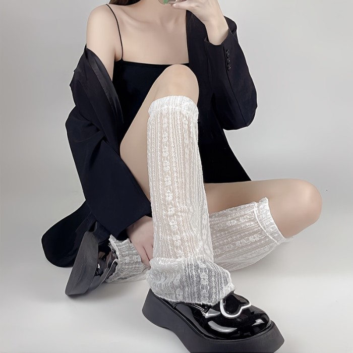 Knee High Lace Mesh Leg Warmers - Flared, Japanese Style, Soft, Stretchy, Breathable, Comfortable Womens Stockings & Hosiery for Everyday Wear