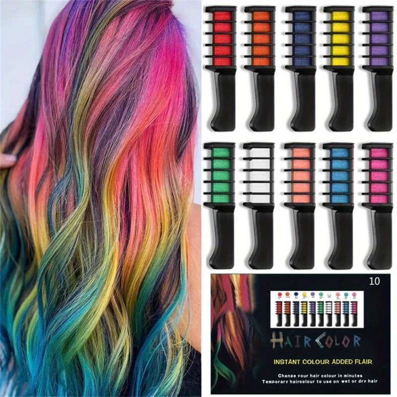 Halloween 10-Color Washable Hair Chalk Comb - Temporary Hair Color Dye for Instant Style, Vibrant Colors, Easy to Apply and Remove - Perfect for Birthday, Halloween, Christmas, and Themed Parties