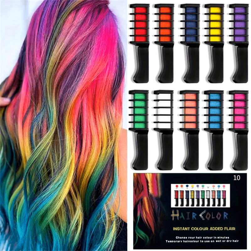 Halloween 10-Color Washable Hair Chalk Comb - Temporary Hair Color Dye for Instant Style, Vibrant Colors, Easy to Apply and Remove - Perfect for Birthday, Halloween, Christmas, and Themed Parties
