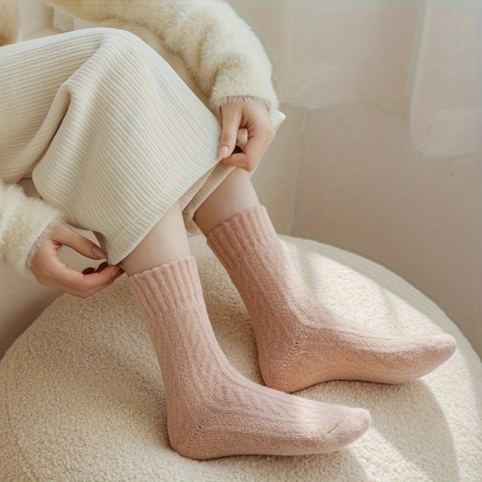 4 Pairs Womens Ultra-Soft Thickened Terry Socks - Insulated, Cozy Mid-Calf for Everyday Wear - Comfy Fashionable Stockings & Hosiery Set