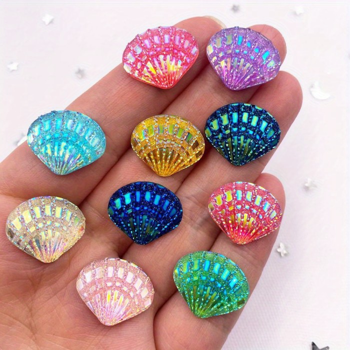 20pc Elegant Black Glitter Shell Rhinestones - AB Resin Flatback for Sparkling Wedding Decor, Scrapbooking & Holiday Crafts