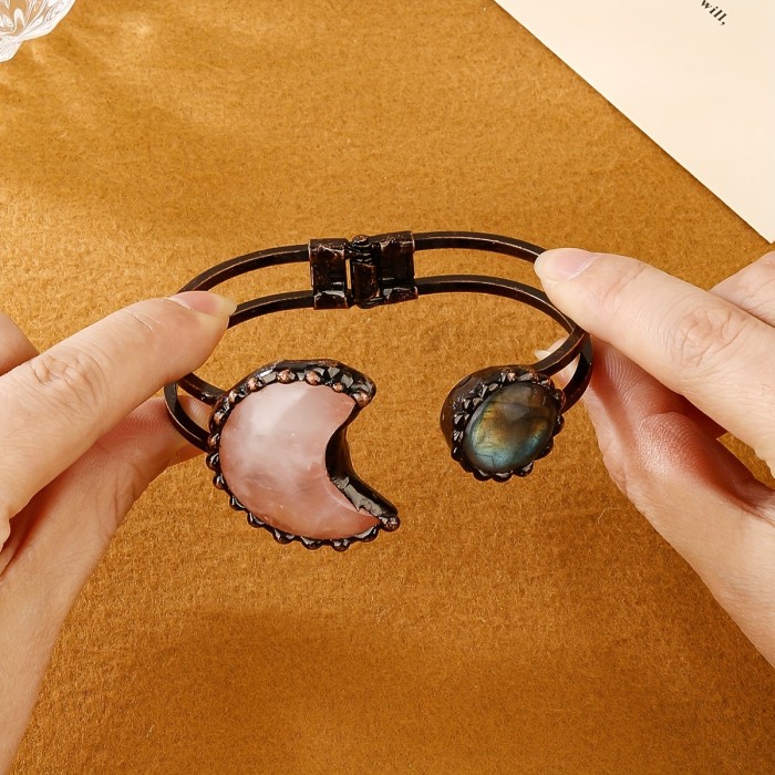 Radiant Natural Stone Bangle - Vintage Elegance with Handcrafted Artistry - Rich Black Color for Timeless Style - Perfect Gift Idea
