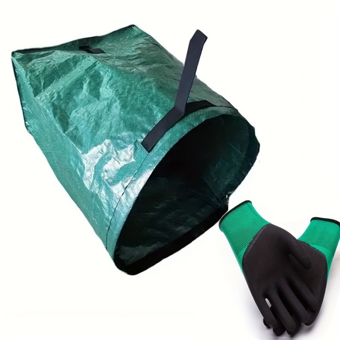 2pcs, 53 Gallon Garden Garbage Bag Garden Gloves, Wear-resistant Non-slip Outdoor Latex Garden Planting Weeding Protective Gloves, Yard Dustpan Type Garden Bags, For Collecting Leaves Reusable Heavy Duty Gardening Bags, Garden Leaf Garbage Bags