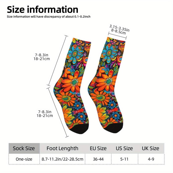 Retro Hip Hop Floral Compression Socks - Colorful, Fun Novelty Crew Socks For Men & Women, Breathable Polyester Blend