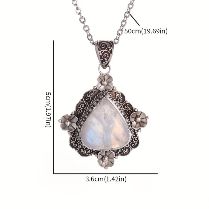 Retro Romantic Love Drop Shape Blue Natural Stone Petal Pendant Necklace Women's Fashion Elegant Charm Party Prom Jewelry Gift