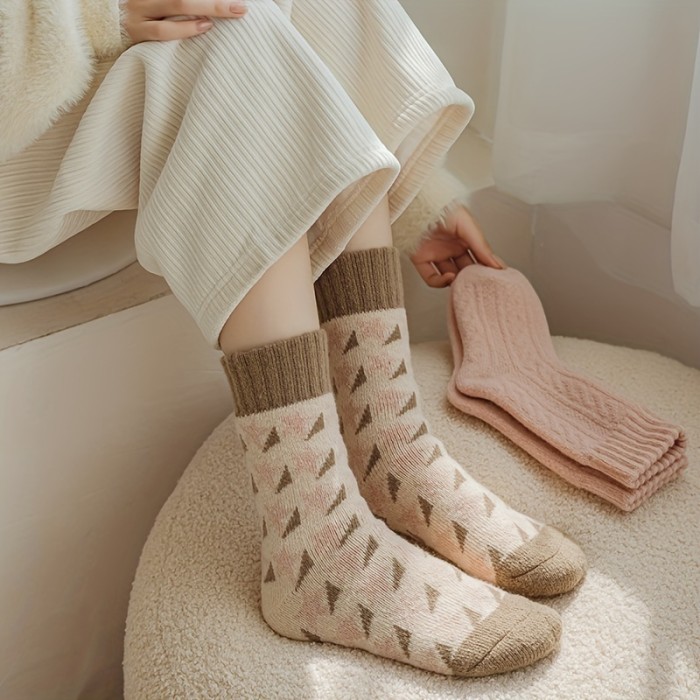 4 Pairs Womens Ultra-Soft Thickened Terry Socks - Insulated, Cozy Mid-Calf for Everyday Wear - Comfy Fashionable Stockings & Hosiery Set