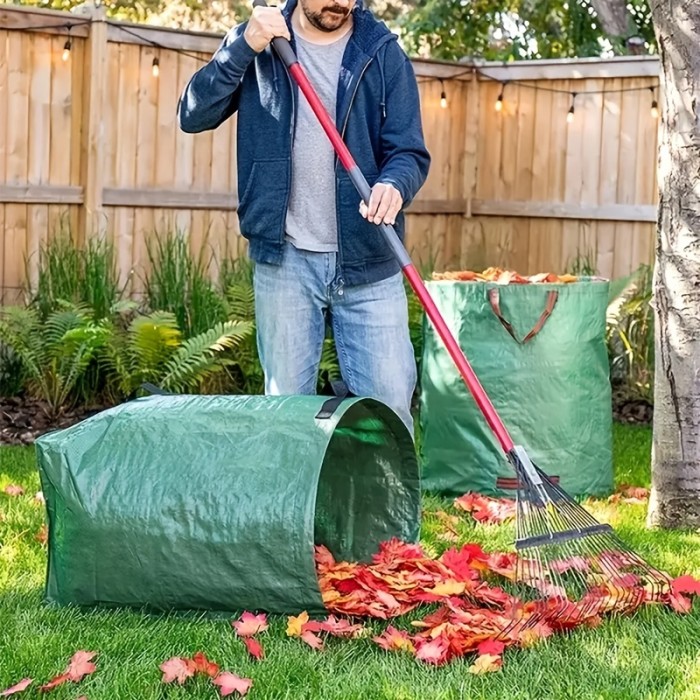 2pcs, 53 Gallon Garden Garbage Bag Garden Gloves, Wear-resistant Non-slip Outdoor Latex Garden Planting Weeding Protective Gloves, Yard Dustpan Type Garden Bags, For Collecting Leaves Reusable Heavy Duty Gardening Bags, Garden Leaf Garbage Bags