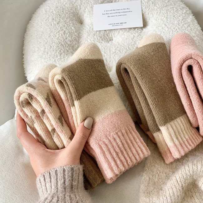 4 Pairs Womens Ultra-Soft Thickened Terry Socks - Insulated, Cozy Mid-Calf for Everyday Wear - Comfy Fashionable Stockings & Hosiery Set