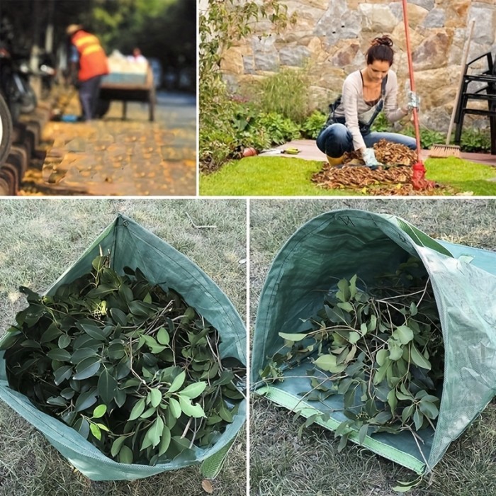 2pcs, 53 Gallon Garden Garbage Bag Garden Gloves, Wear-resistant Non-slip Outdoor Latex Garden Planting Weeding Protective Gloves, Yard Dustpan Type Garden Bags, For Collecting Leaves Reusable Heavy Duty Gardening Bags, Garden Leaf Garbage Bags
