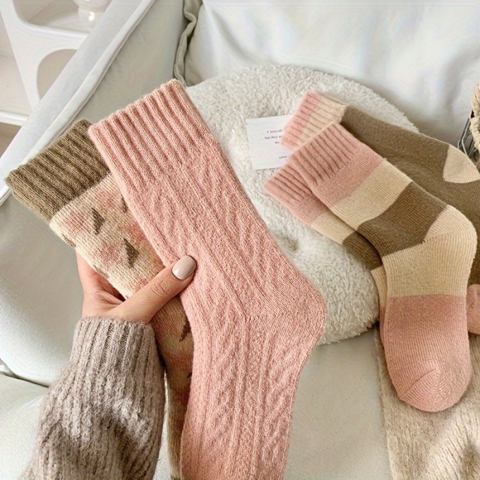 4 Pairs Womens Ultra-Soft Thickened Terry Socks - Insulated, Cozy Mid-Calf for Everyday Wear - Comfy Fashionable Stockings & Hosiery Set