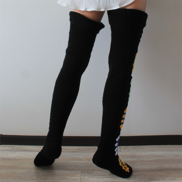 1 Pair Ethnic Knit Thigh High Socks, Trendy Comfy Novelty Over The Knee Socks, Women's Stockings & Hosiery