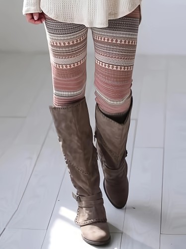 Stretchy High-Waisted Striped Leggings for Women - Soft, Breathable, Four-Way Stretch, Casual, Skinny Fit, Comfortable, Everyday Wear, Women's Clothing