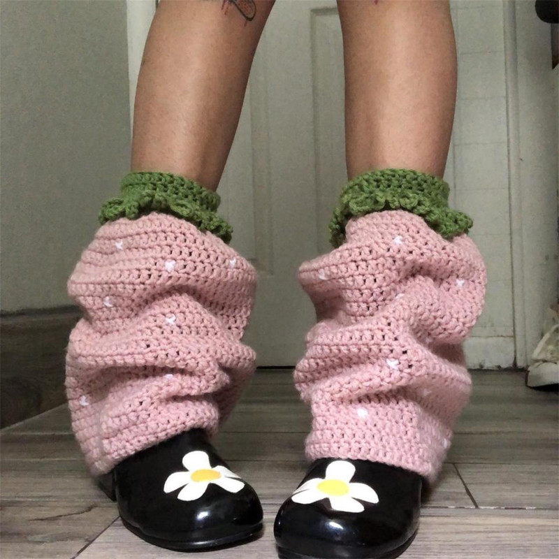 Women Knit Leg Warmers Contrast Color Cute Knee High Socks Aesthetic Boot Cuffs Cover for Streetwear Clothes Accessories