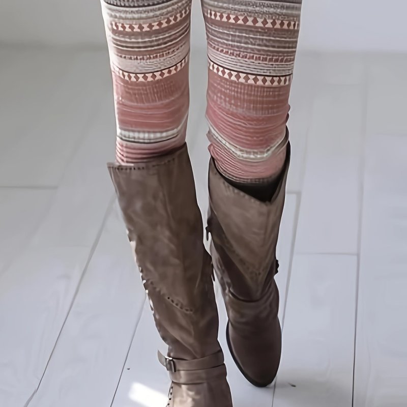 Stretchy High-Waisted Striped Leggings for Women - Soft, Breathable, Four-Way Stretch, Casual, Skinny Fit, Comfortable, Everyday Wear, Women's Clothing