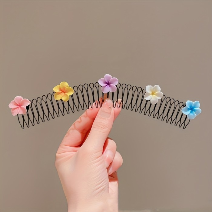 1pc Sweet Camellia Hair Comb, Alloy Alloy, Cute & Sweet Style, Single Bar, Floral Print, Hair Sorting Accessory for Back of Head