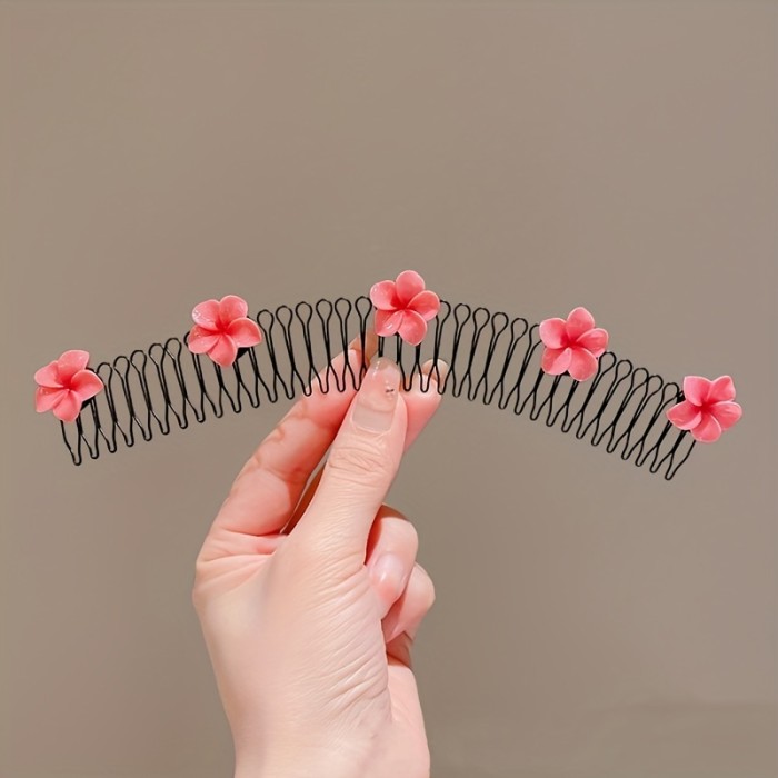 1pc Sweet Camellia Hair Comb, Alloy Alloy, Cute & Sweet Style, Single Bar, Floral Print, Hair Sorting Accessory for Back of Head