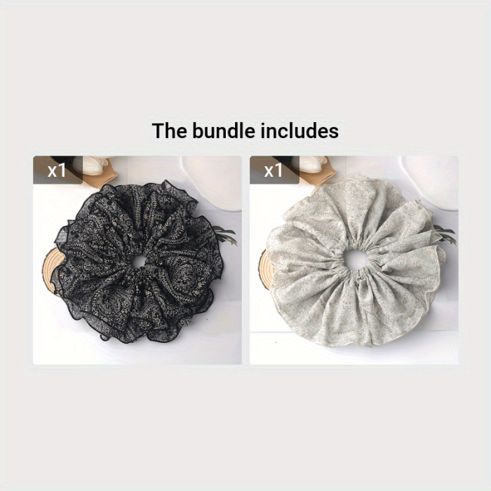 Chic Vintage Flower Hair Scrunchie - Elastic Mesh & Pleated Design - Stylish Ponytail Holder for Everyday Glam