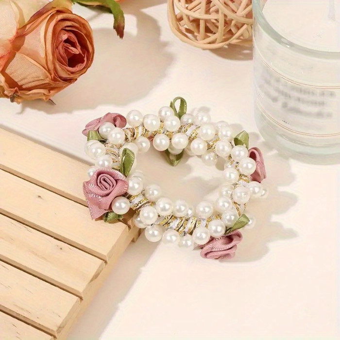4pcs Set Faux Pearl Wreath Shape Hair Tie Elegant Hair Tie Elastic Hair Rope Ponytail Holder Hair Accessories for Women