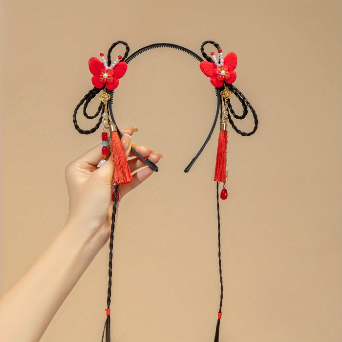 1pc Exquisite Chinese Style Headband - Traditional Flower & Tassel Design, Hair Hoop, Happy New Year Headwear, Outdoor Party Photo Props, Stylish Hair Accessories for Women, Perfect for Festive Occasions and Casual Wear