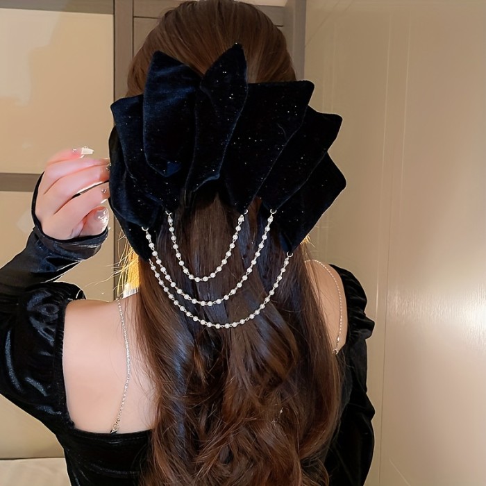 Chain Tassel Bow Hair Clip, Autumn And Winter Hair Accessories, Outdoor Headwear For Girls