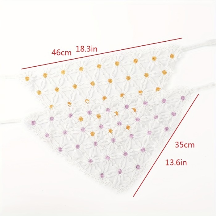 Triangle Crochet Bandana Headband - Boho Floral Embroidered Kerchief for Women - Daily Holiday Use, Hollow Out Design, Soft Fabric, One-Size-Fits-Most
