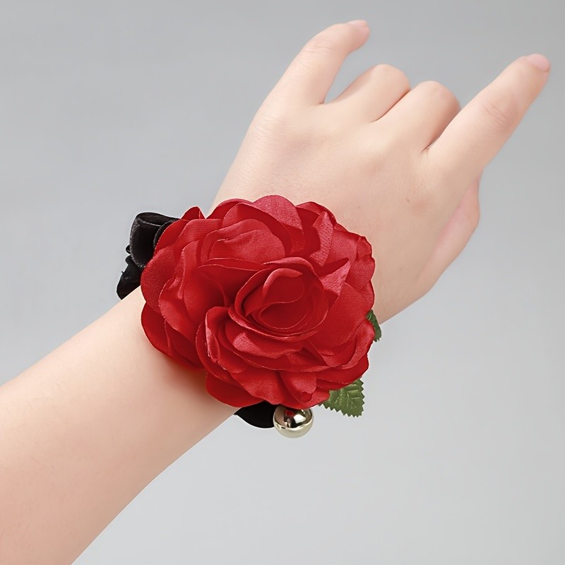 1pc Elegant Floral Hair Ring - Soft Fabric, Large Intestine Design, Solid Color Printing, Trendy Ponytail Holder for Womens Daily Use