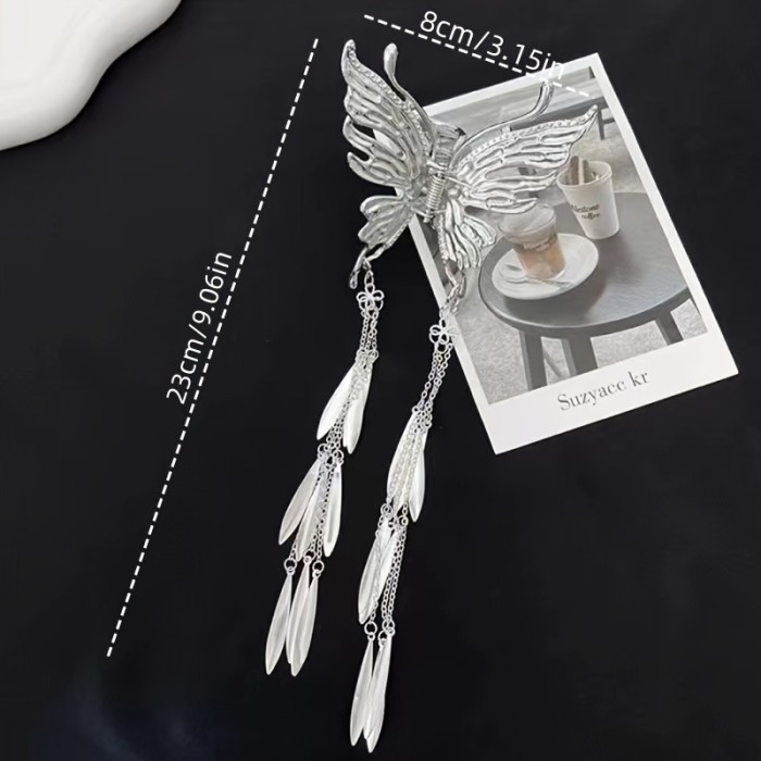 2PCS Butterfly Tassel Hair Claw Clips Set For Women, Fashion Trendy Sparkling Alloy Punk Y2K Hair Accessories, Perfect For Party Photography, Ideal Gifts For Her