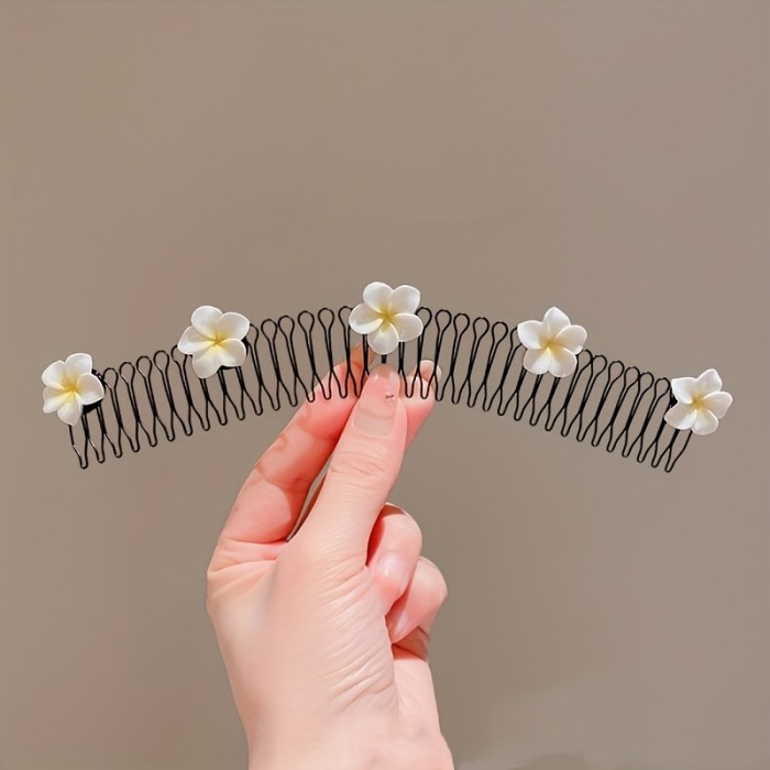 1pc Sweet Camellia Hair Comb, Alloy Alloy, Cute & Sweet Style, Single Bar, Floral Print, Hair Sorting Accessory for Back of Head