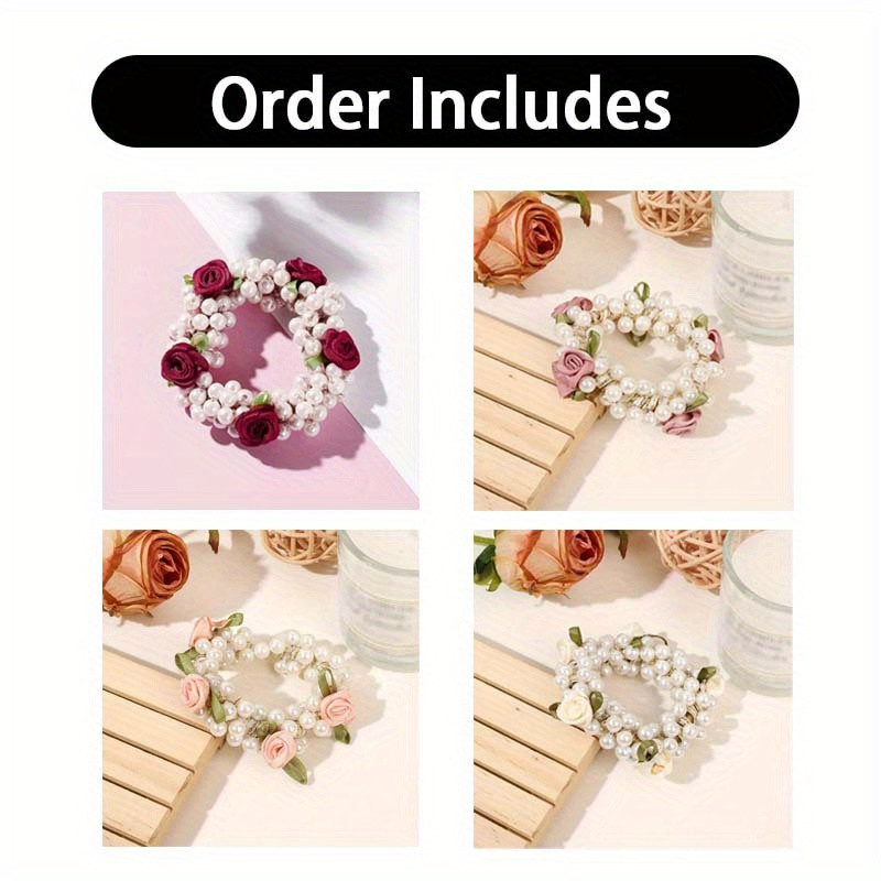 4pcs Set Faux Pearl Wreath Shape Hair Tie Elegant Hair Tie Elastic Hair Rope Ponytail Holder Hair Accessories for Women