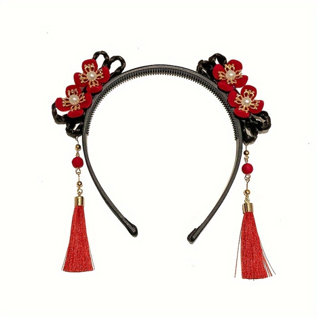 1pc Exquisite Chinese Style Headband - Traditional Flower & Tassel Design, Hair Hoop, Happy New Year Headwear, Outdoor Party Photo Props, Stylish Hair Accessories for Women, Perfect for Festive Occasions and Casual Wear