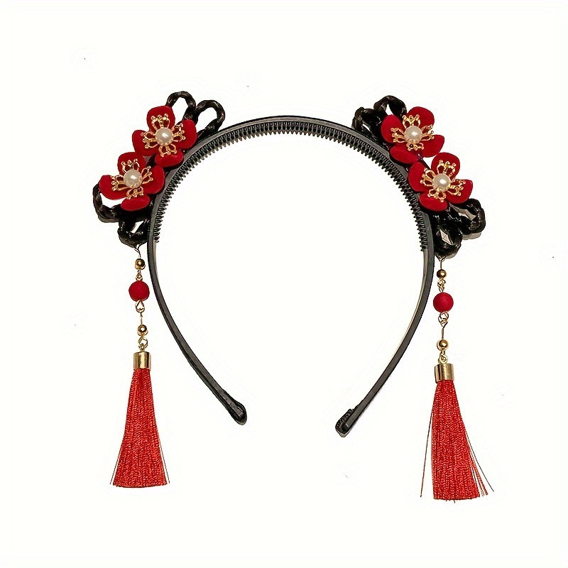 1pc Exquisite Chinese Style Headband - Traditional Flower & Tassel Design, Hair Hoop, Happy New Year Headwear, Outdoor Party Photo Props, Stylish Hair Accessories for Women, Perfect for Festive Occasions and Casual Wear