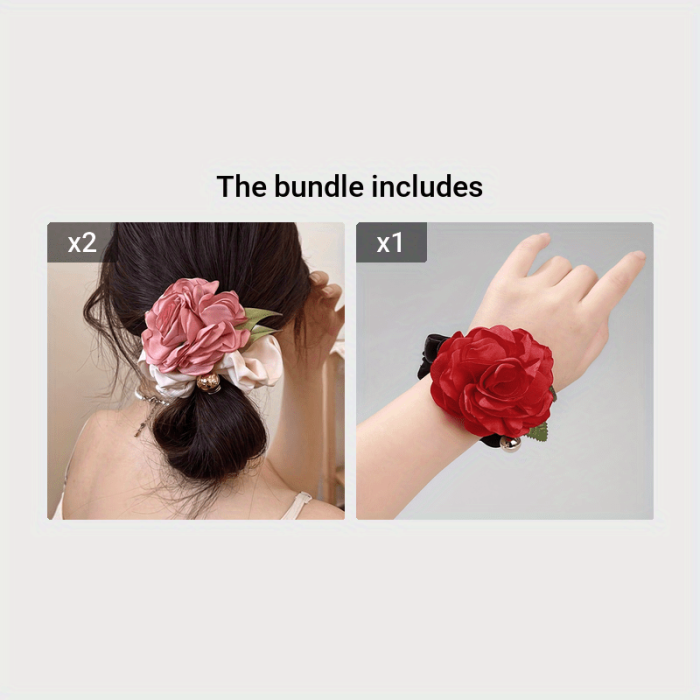 1pc Elegant Floral Hair Ring - Soft Fabric, Large Intestine Design, Solid Color Printing, Trendy Ponytail Holder for Womens Daily Use