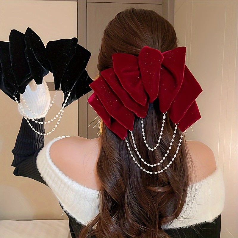 Chain Tassel Bow Hair Clip, Autumn And Winter Hair Accessories, Outdoor Headwear For Girls