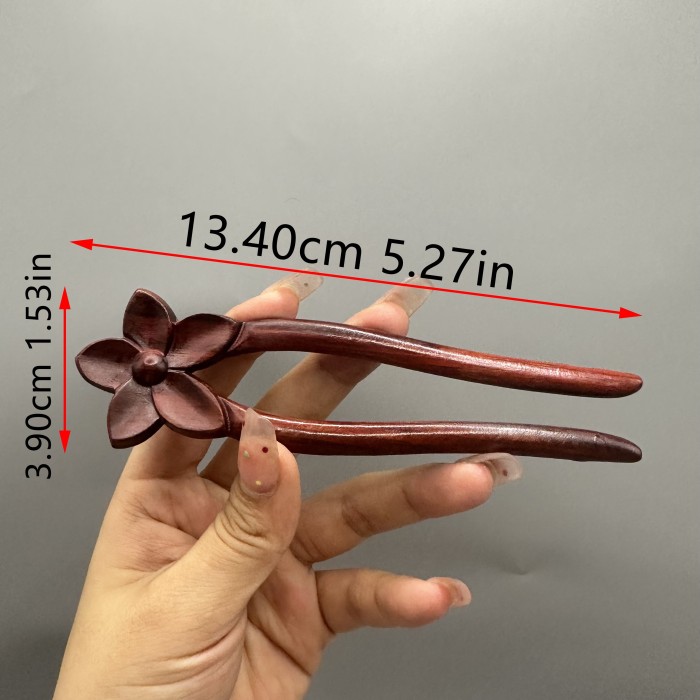 Vintage Carved Flower Wooden Hair Stick - Dual Prong Hairpin Accessory for Women, Elegant Home Decor Ornament, Ideal Gift for Family and Friends