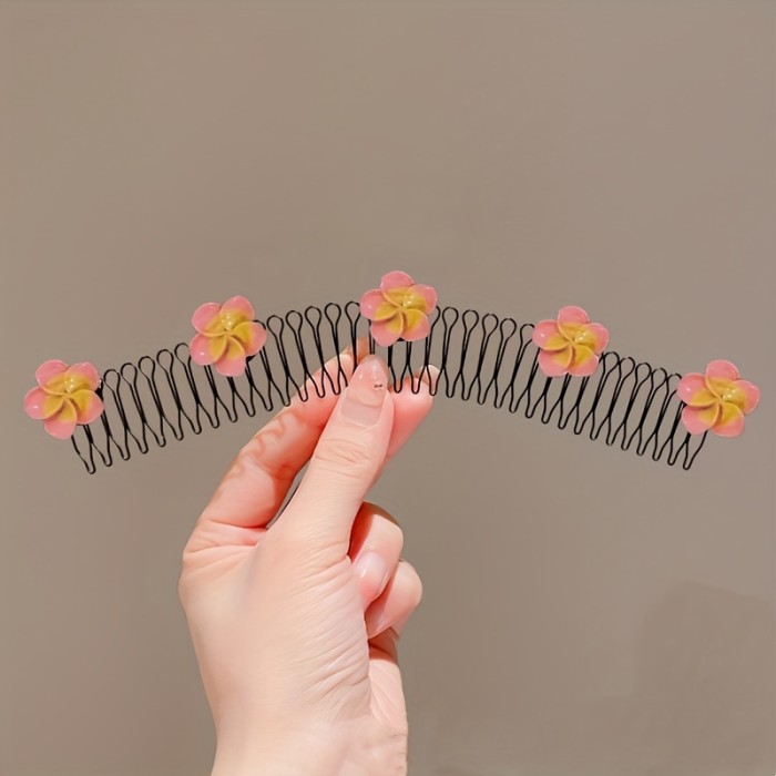 1pc Sweet Camellia Hair Comb, Alloy Alloy, Cute & Sweet Style, Single Bar, Floral Print, Hair Sorting Accessory for Back of Head