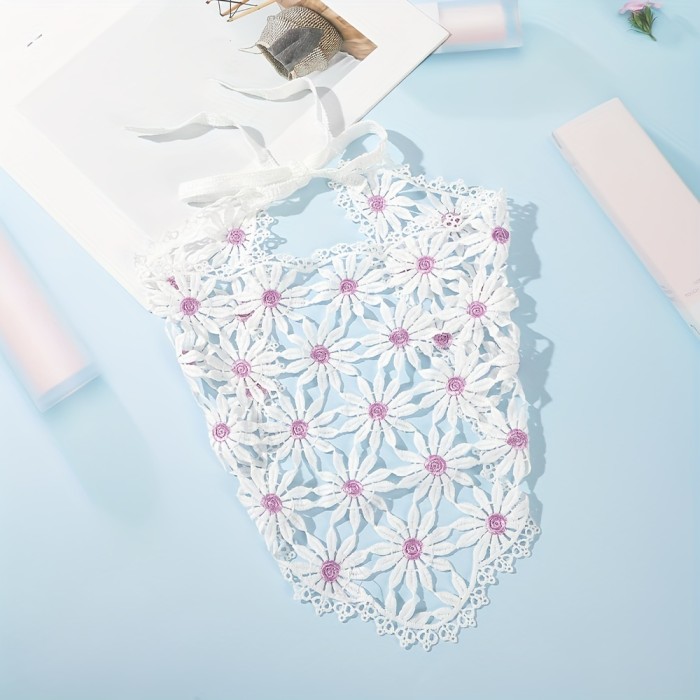Triangle Crochet Bandana Headband - Boho Floral Embroidered Kerchief for Women - Daily Holiday Use, Hollow Out Design, Soft Fabric, One-Size-Fits-Most
