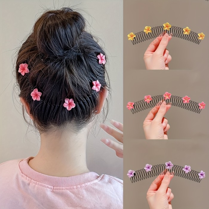 1pc Sweet Camellia Hair Comb, Alloy Alloy, Cute & Sweet Style, Single Bar, Floral Print, Hair Sorting Accessory for Back of Head
