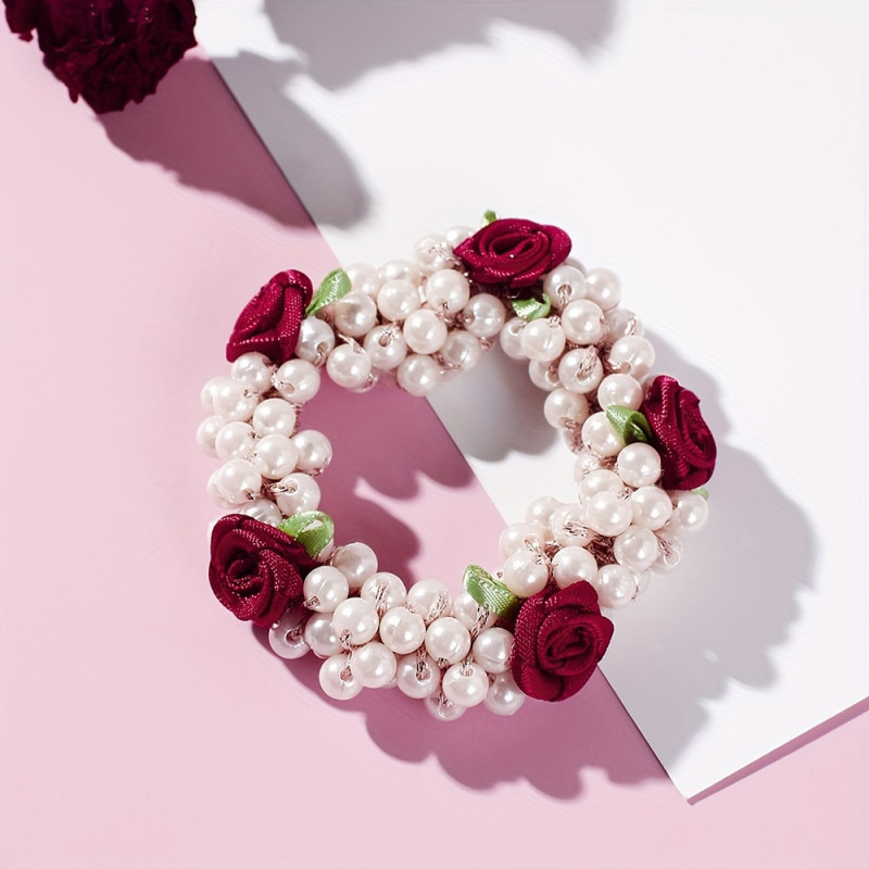 4pcs Set Faux Pearl Wreath Shape Hair Tie Elegant Hair Tie Elastic Hair Rope Ponytail Holder Hair Accessories for Women