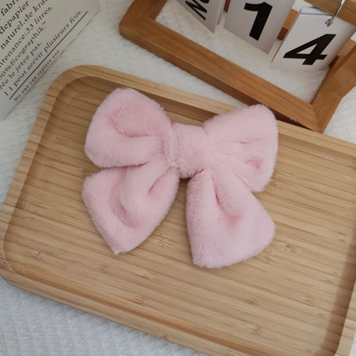 Beautiful Bow Hair Clip, Sweet Women Solid Color Plush Large Bowknot Hairpin Clip Headwear Accessories For   Women
