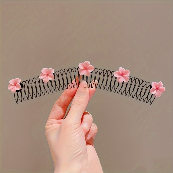 1pc Sweet Camellia Hair Comb, Alloy Alloy, Cute & Sweet Style, Single Bar, Floral Print, Hair Sorting Accessory for Back of Head